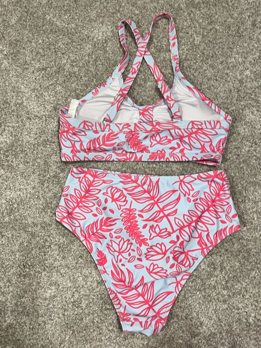 Cupshe Pink And Light Blue Floral Print High-Waist Bikini Set - Picture 5 of 5